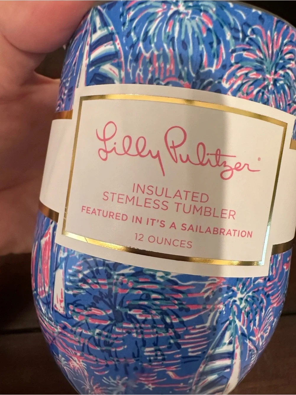 Lilly Pulitzer Blue and Pink Fireworks Stemless Tumbler SET OF 2